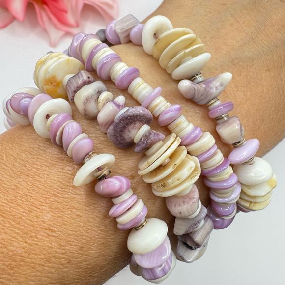Wampum Quahog Heishi Four Strand Bracelet Slide Lock Clasp Beachy Coastal Shell - Picture 9 of 16